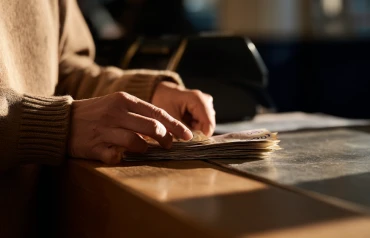 Pessoa contando dinheiro em notas de dólar
